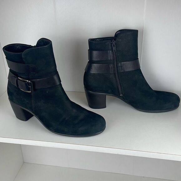 Ecco Black Nubuck Leather Ankle Boots 40 - Picture 2 of 12